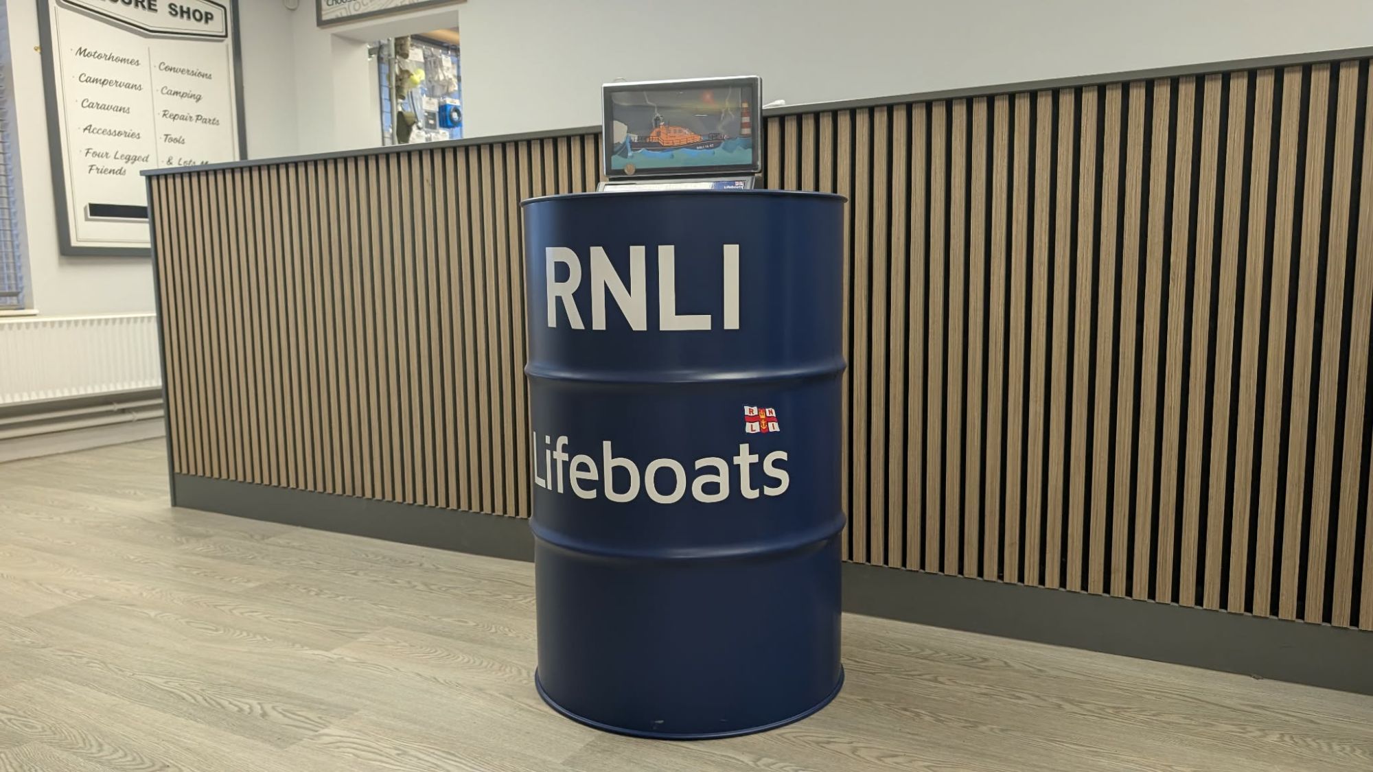RNLI Lifeboats collection barrel in our reception