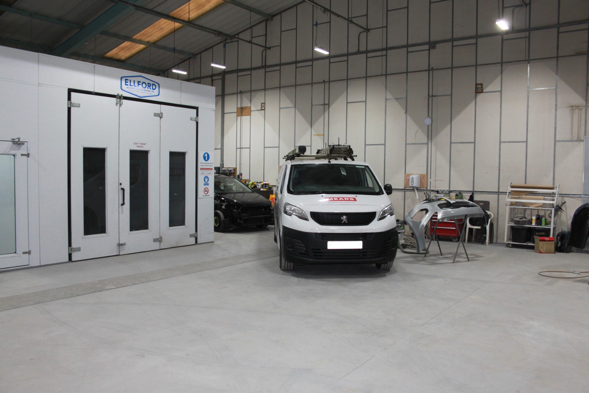 The Ellford spray booth inside our workshop
